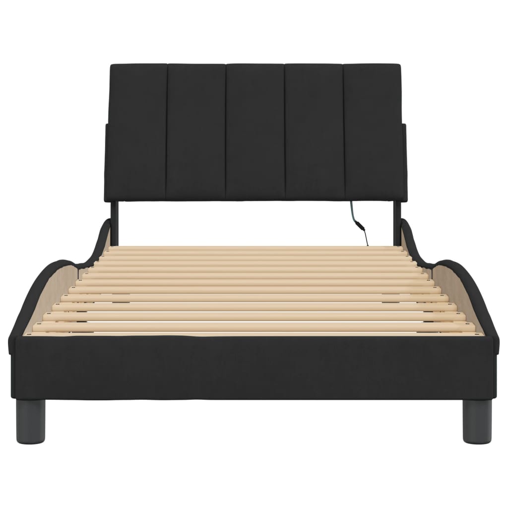 Bed Frame with LED without Mattress "Hanko" Black 100x200 cm Velvet