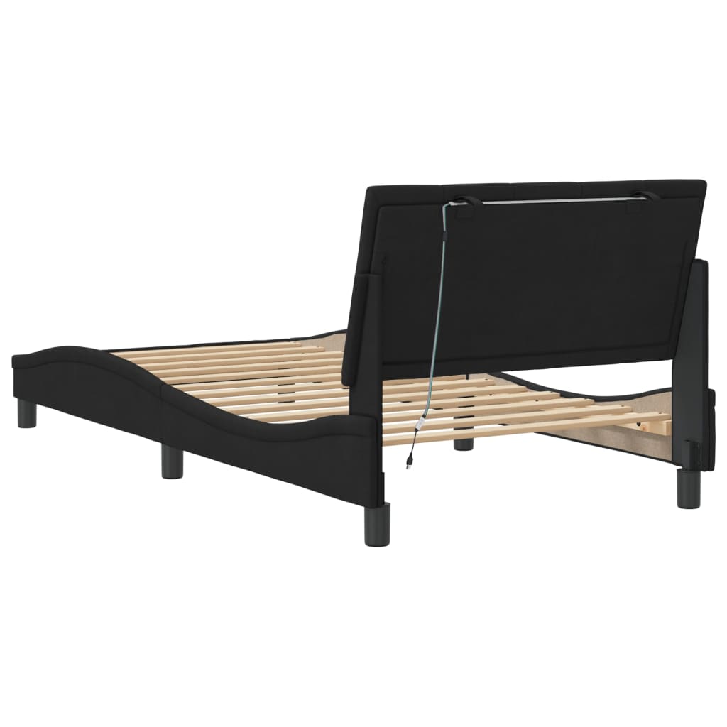 Bed Frame with LED without Mattress "Hanko" Black 100x200 cm Velvet