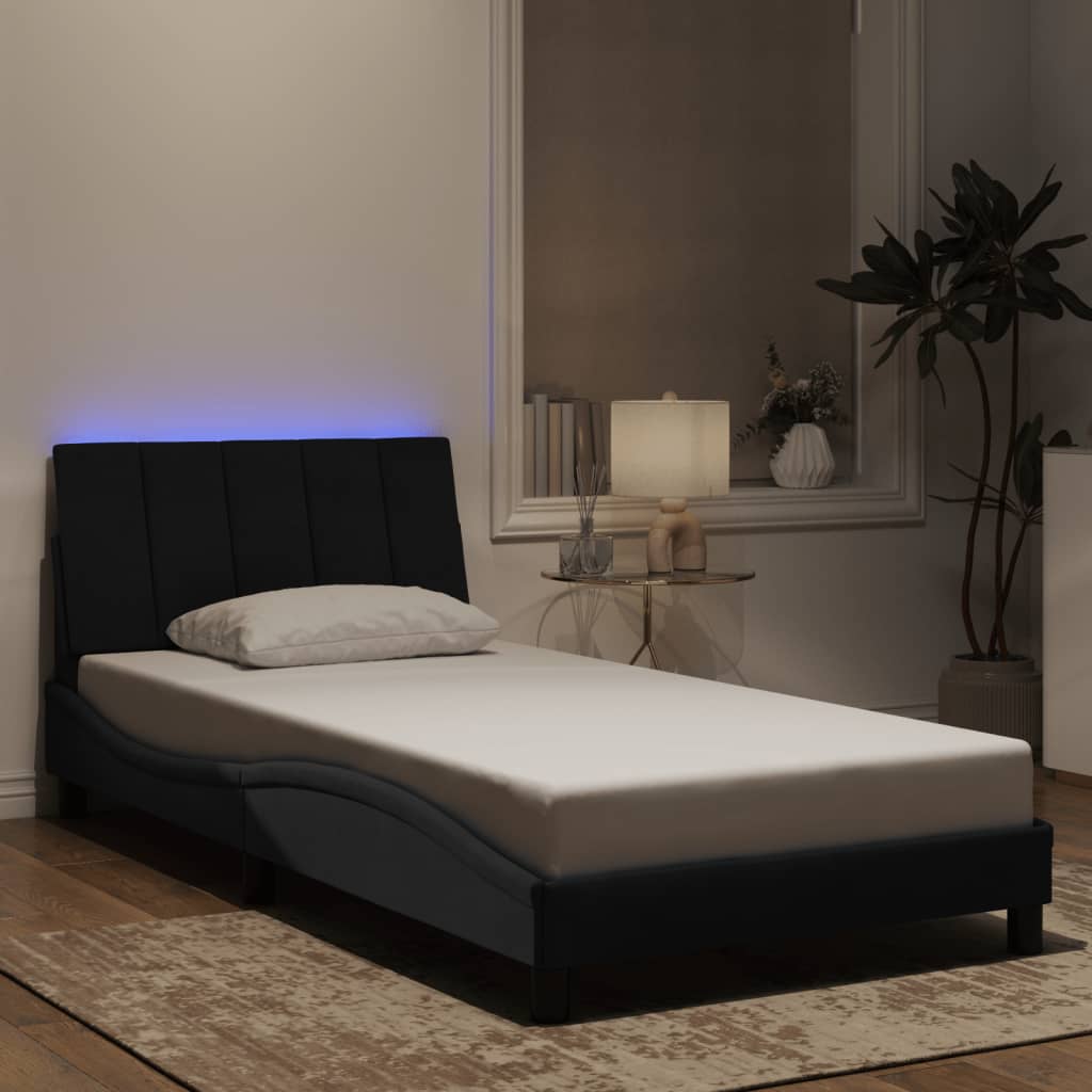 Bed Frame with LED without Mattress "Hanko" Black 100x200 cm Velvet