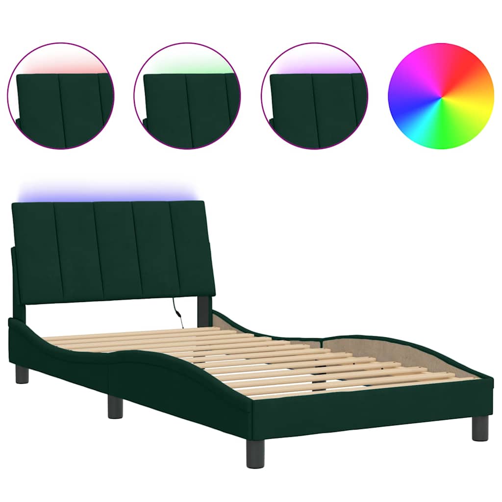 Bed Frame with LED without Mattress "Hanko" Dark Green 100x200 cm Velvet