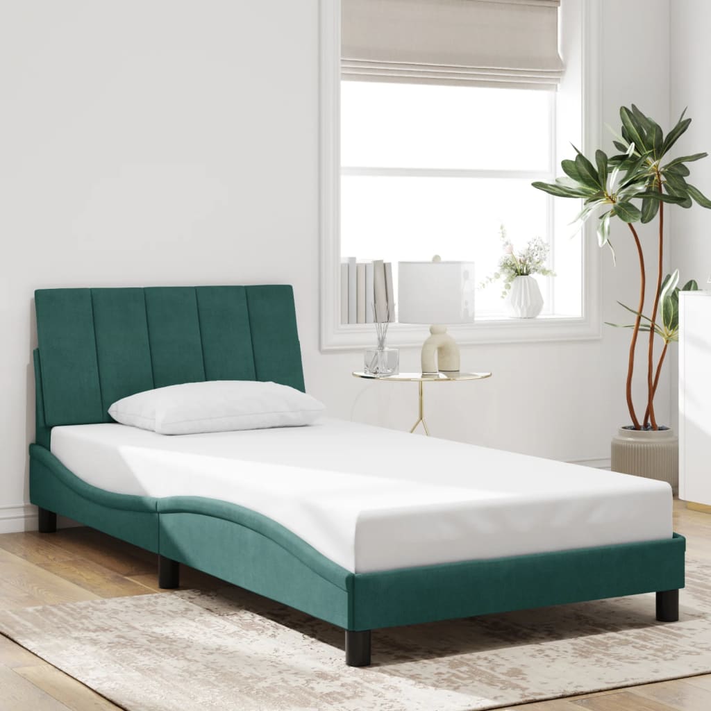 Bed Frame with LED without Mattress "Hanko" Dark Green 100x200 cm Velvet