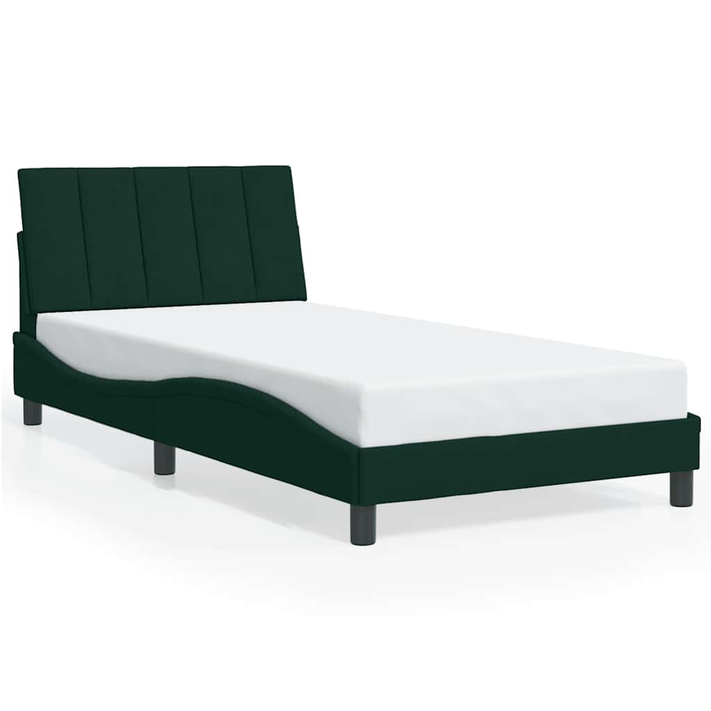 Bed Frame with LED without Mattress "Hanko" Dark Green 100x200 cm Velvet