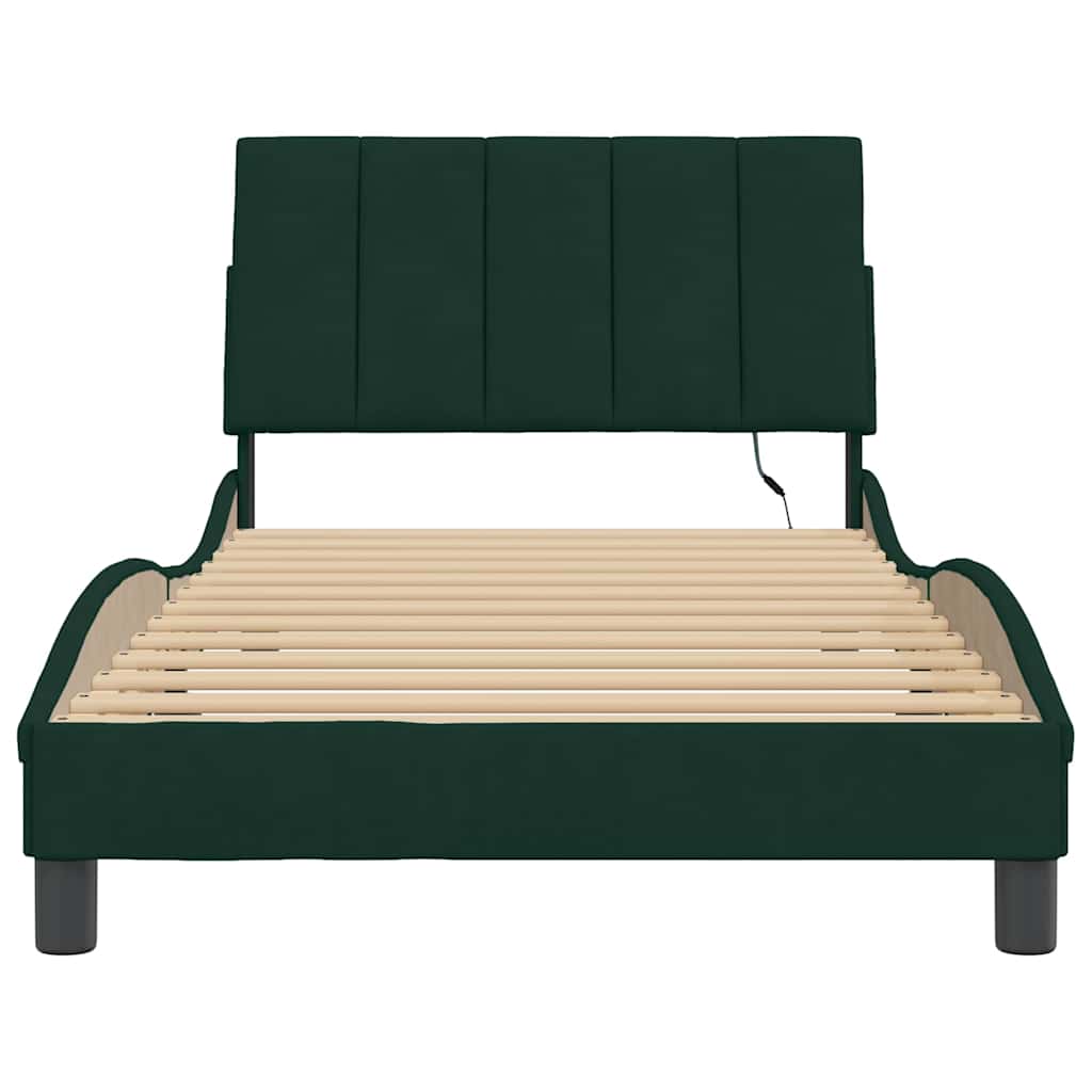 Bed Frame with LED without Mattress "Hanko" Dark Green 100x200 cm Velvet