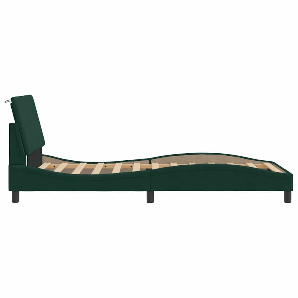Bed Frame with LED without Mattress "Hanko" Dark Green 100x200 cm Velvet