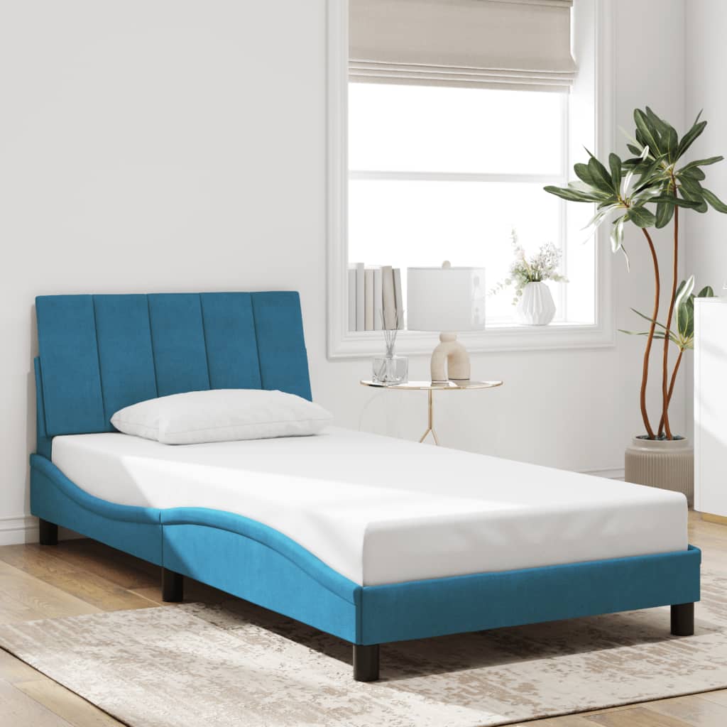 Bed Frame with LED without Mattress "Hanko" Blue 100x200 cm Velvet