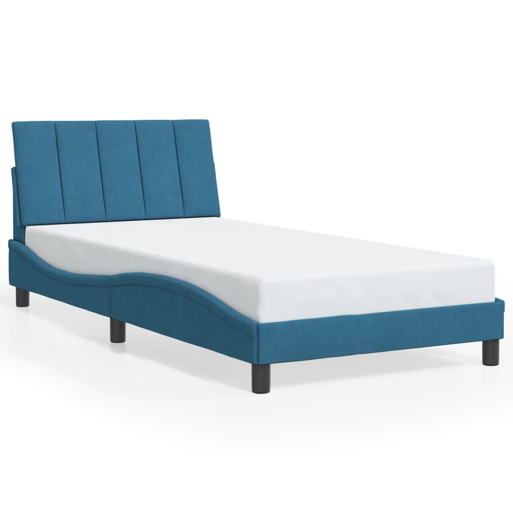 Bed Frame with LED without Mattress "Hanko" Blue 100x200 cm Velvet