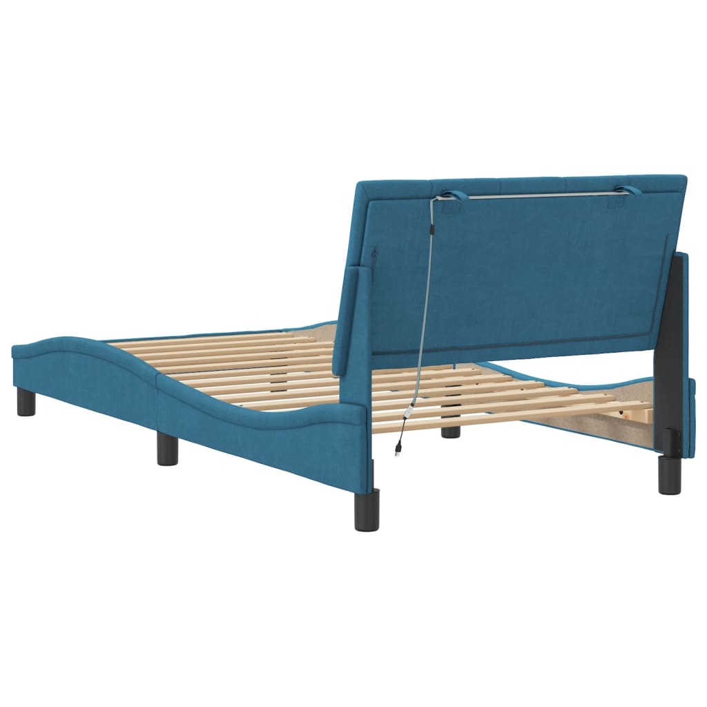 Bed Frame with LED without Mattress "Hanko" Blue 100x200 cm Velvet
