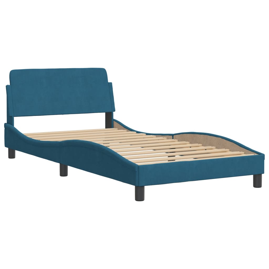 Bed Frame with LED without Mattress "Hanko" Blue 100x200 cm Velvet