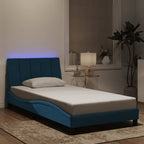 Bed Frame with LED without Mattress "Hanko" Blue 100x200 cm Velvet