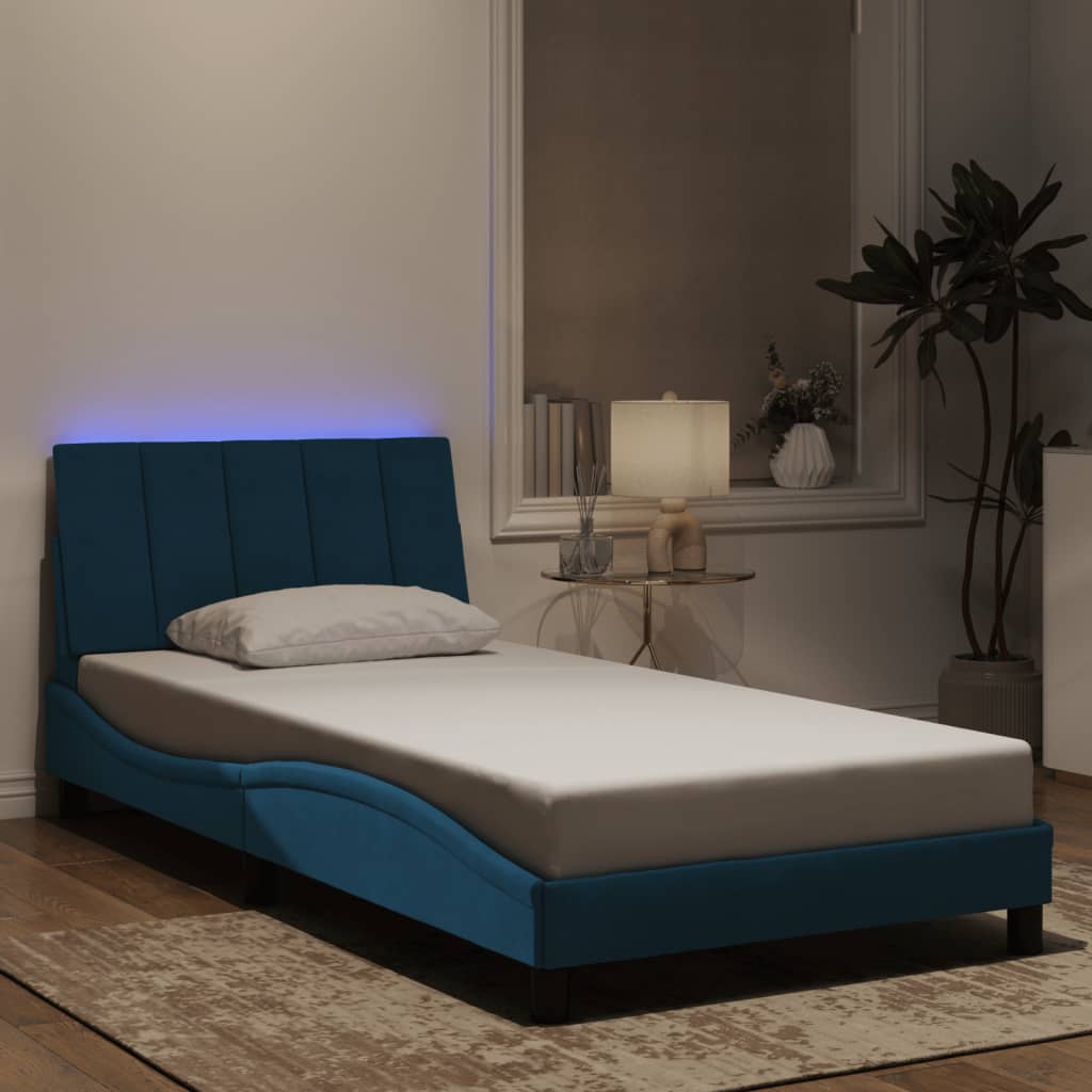 Bed Frame with LED without Mattress "Hanko" Blue 100x200 cm Velvet