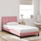 Bed Frame with LED without Mattress "Hanko" Pink 100x200 cm Velvet