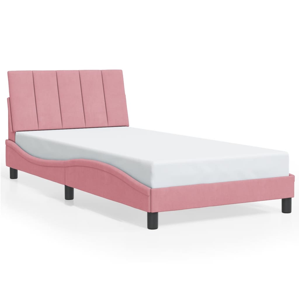 Bed Frame with LED without Mattress "Hanko" Pink 100x200 cm Velvet