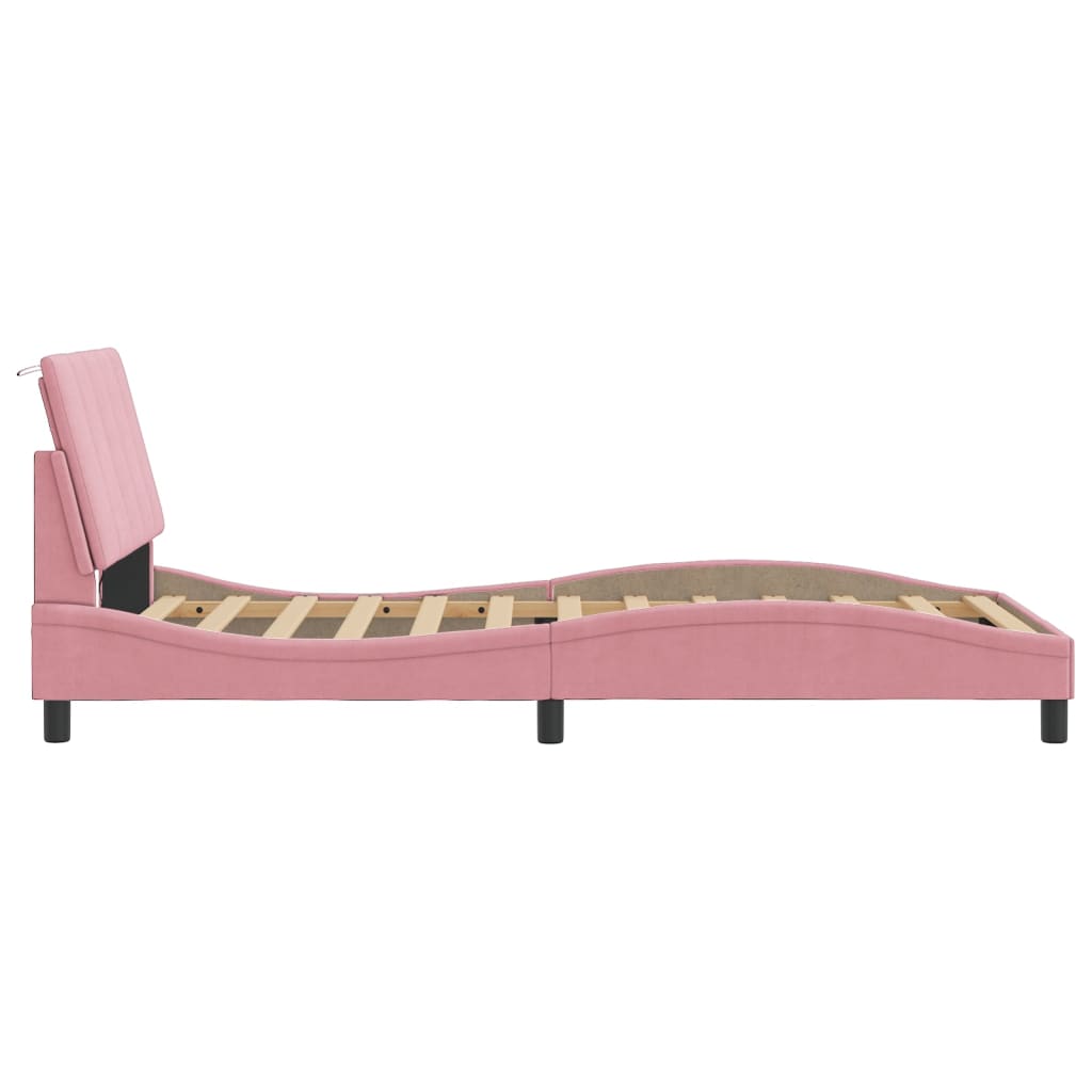 Bed Frame with LED without Mattress "Hanko" Pink 100x200 cm Velvet