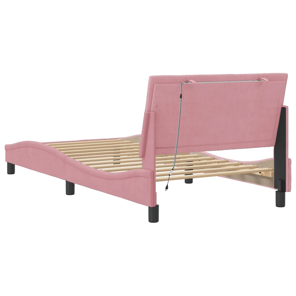 Bed Frame with LED without Mattress "Hanko" Pink 100x200 cm Velvet