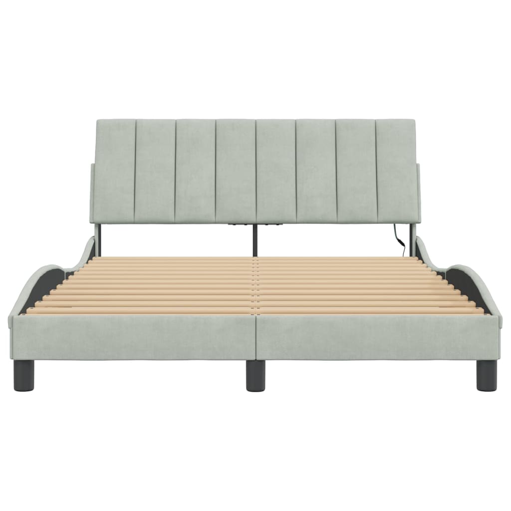 Bed Frame with LED without Mattress "Hanko" Light Grey 120x200 cm Velvet