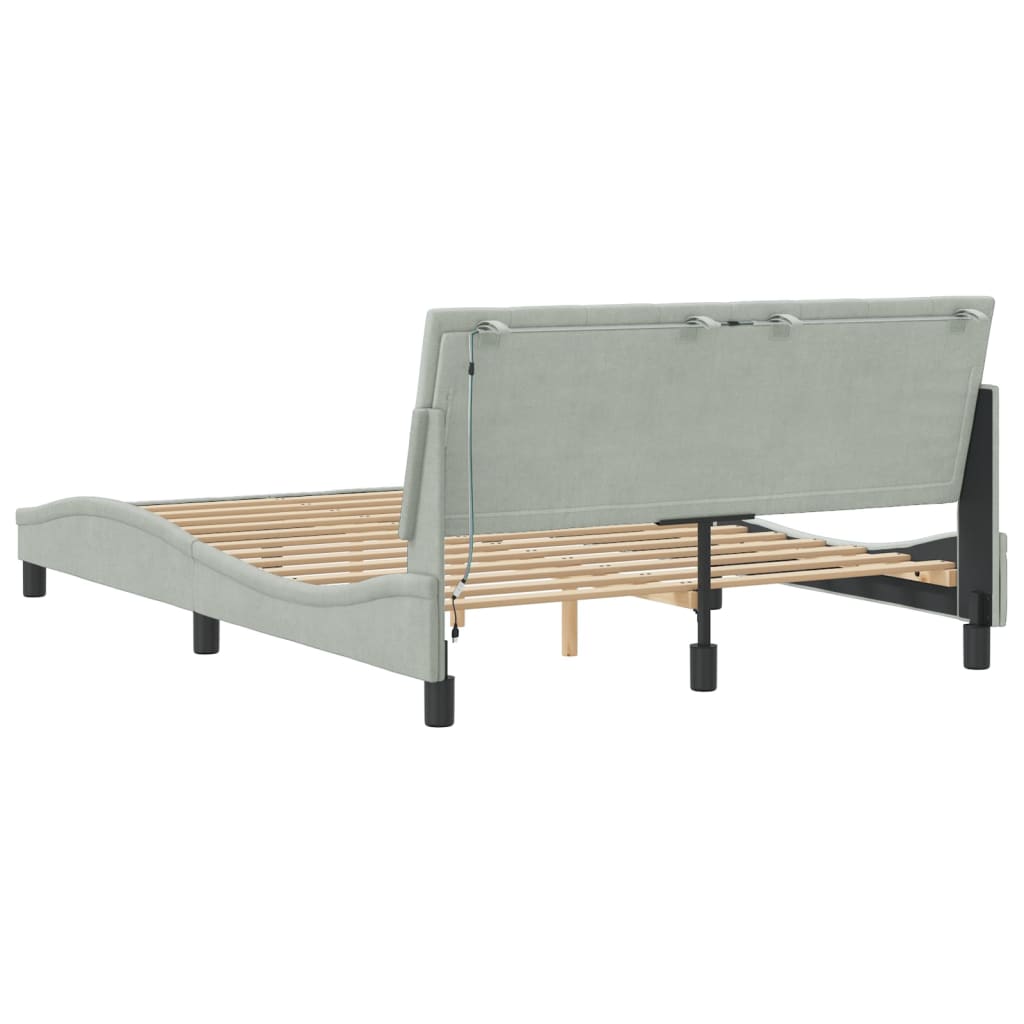 Bed Frame with LED without Mattress "Hanko" Light Grey 120x200 cm Velvet