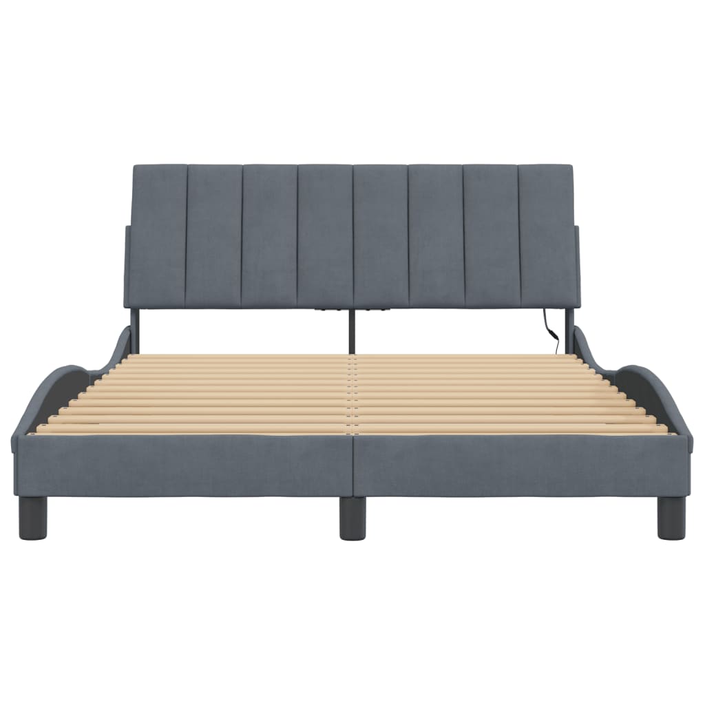 Bed Frame with LED without Mattress "Hanko" Dark Grey 120x200 cm Velvet