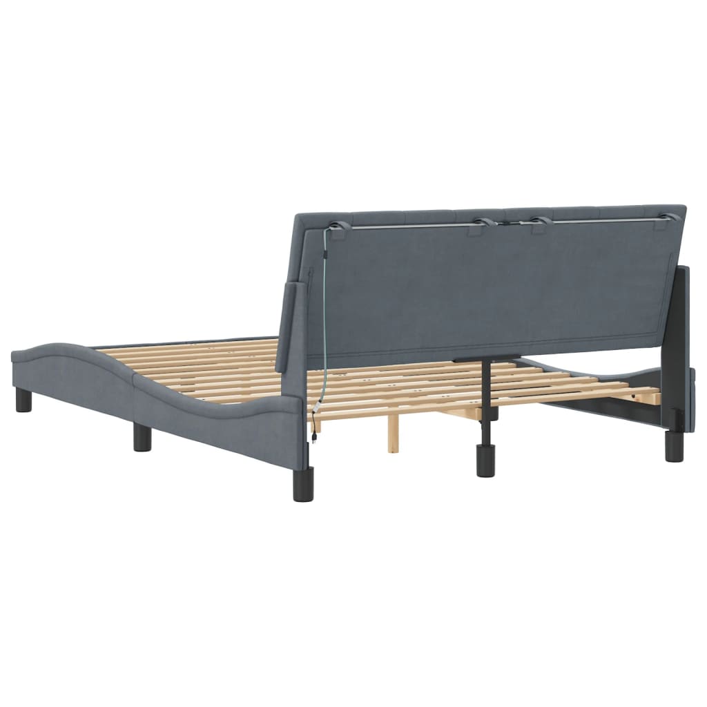 Bed Frame with LED without Mattress "Hanko" Dark Grey 120x200 cm Velvet