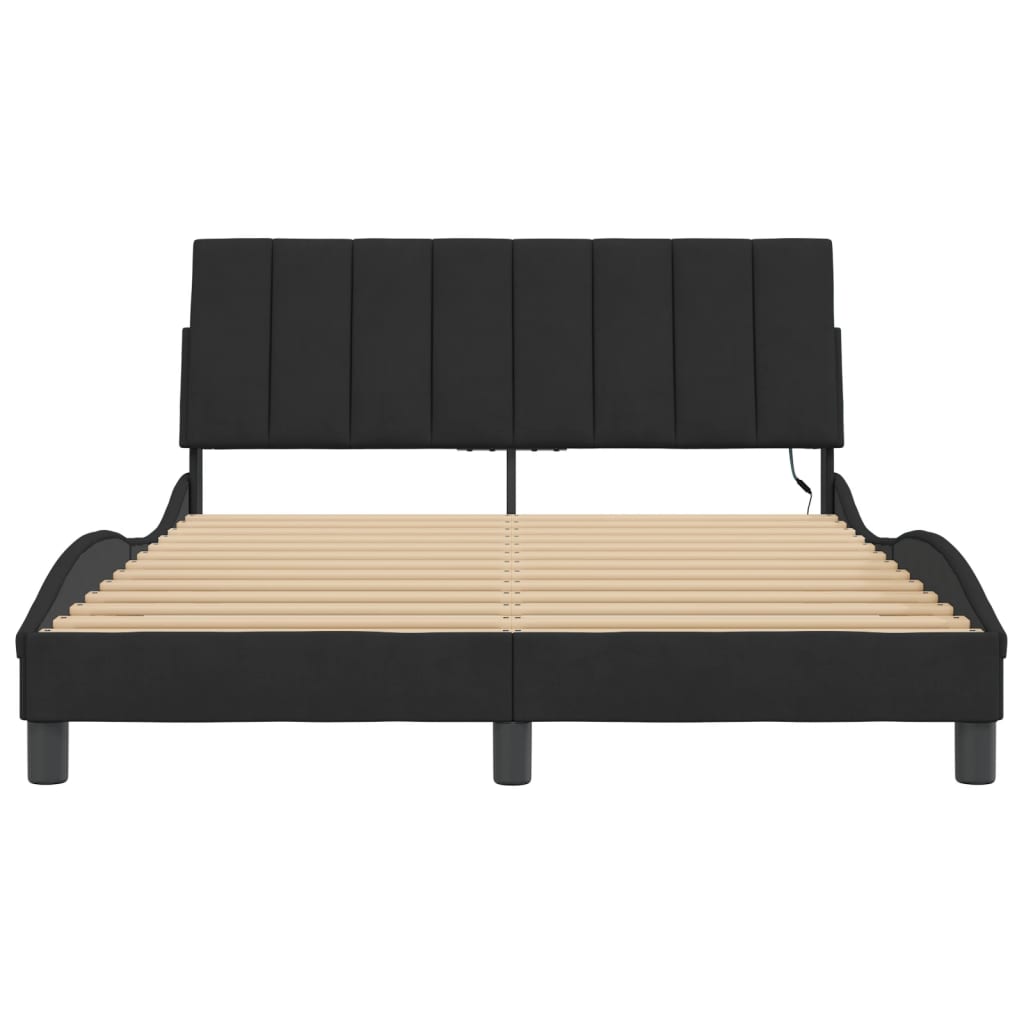 Bed Frame with LED without Mattress "Hanko" Black 120x200 cm Velvet