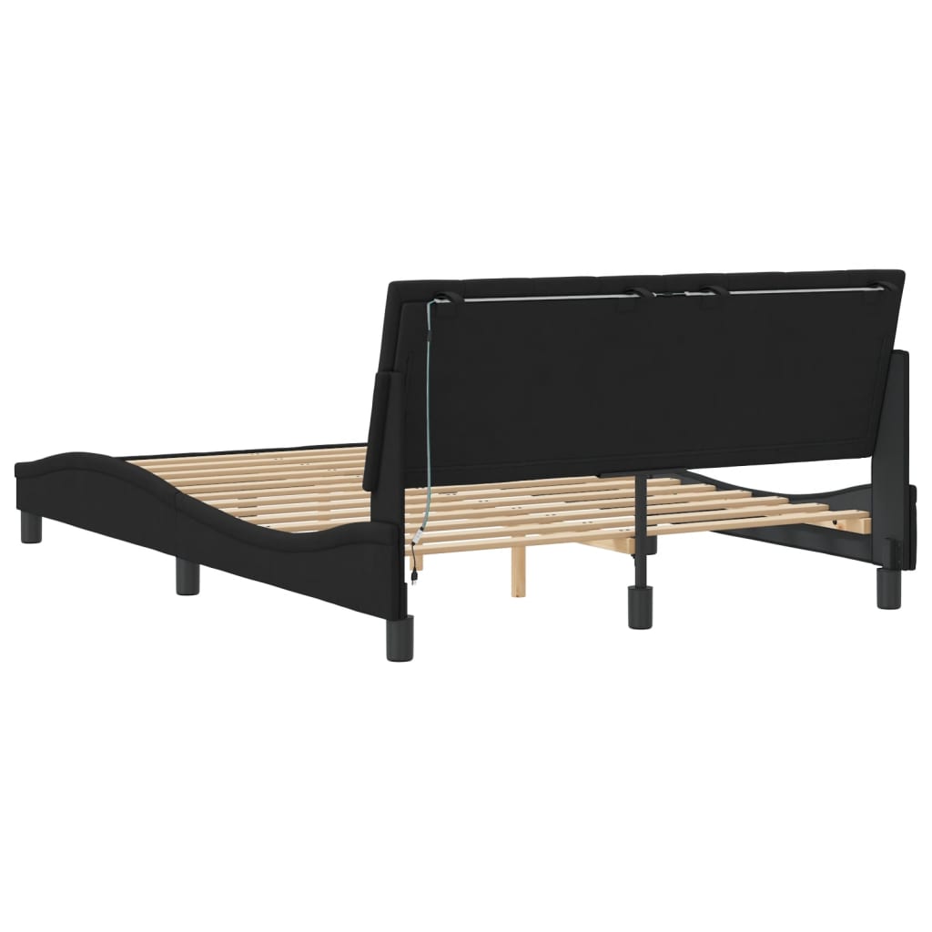 Bed Frame with LED without Mattress "Hanko" Black 120x200 cm Velvet