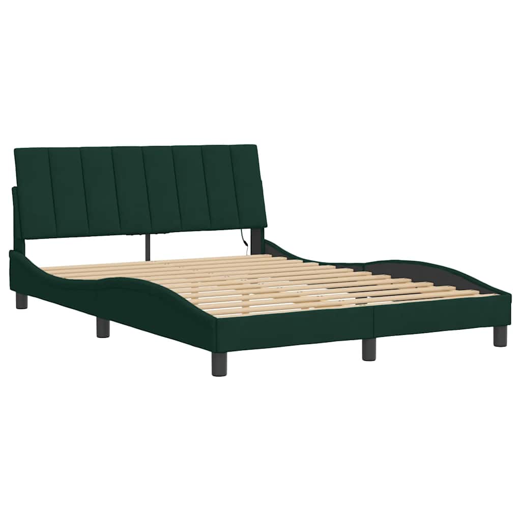 Bed Frame with LED without Mattress "Hanko" Dark Green 120x200 cm Velvet