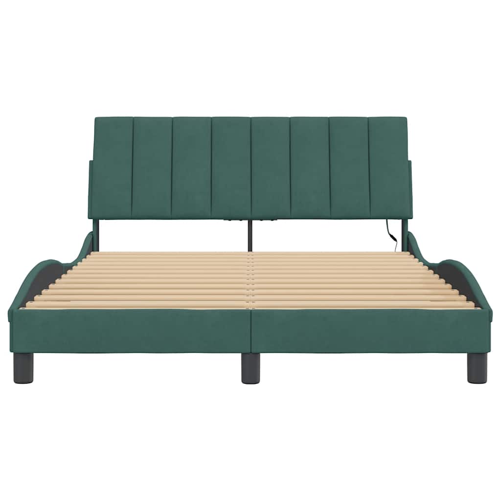 Bed Frame with LED without Mattress "Hanko" Dark Green 120x200 cm Velvet