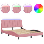Bed Frame with LED without Mattress "Hanko" Pink 120x200 cm Velvet
