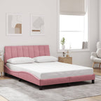 Bed Frame with LED without Mattress "Hanko" Pink 120x200 cm Velvet