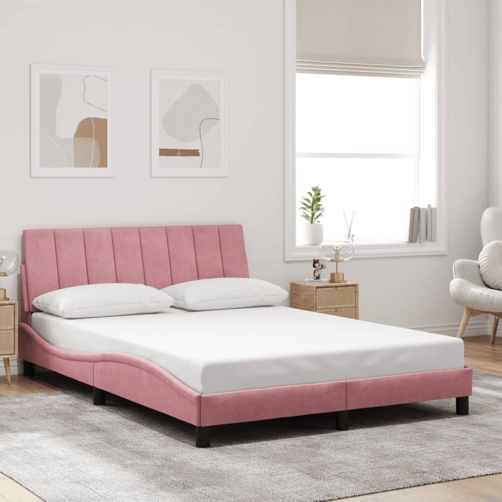 Bed Frame with LED without Mattress "Hanko" Pink 120x200 cm Velvet