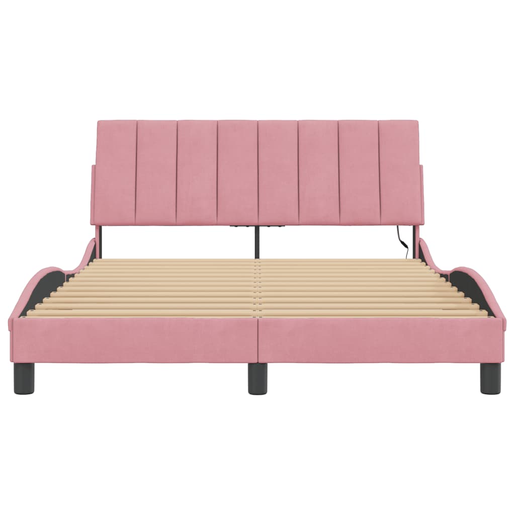 Bed Frame with LED without Mattress "Hanko" Pink 120x200 cm Velvet