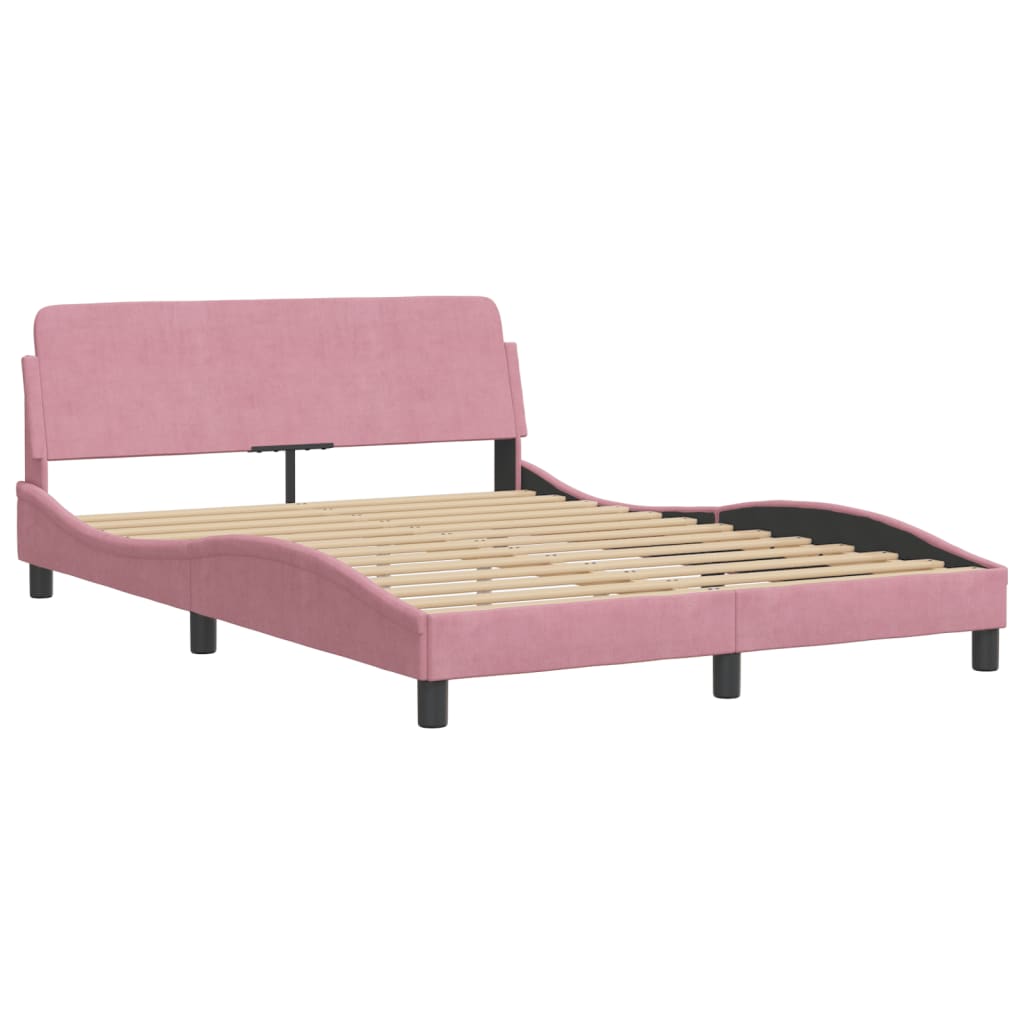 Bed Frame with LED without Mattress "Hanko" Pink 120x200 cm Velvet