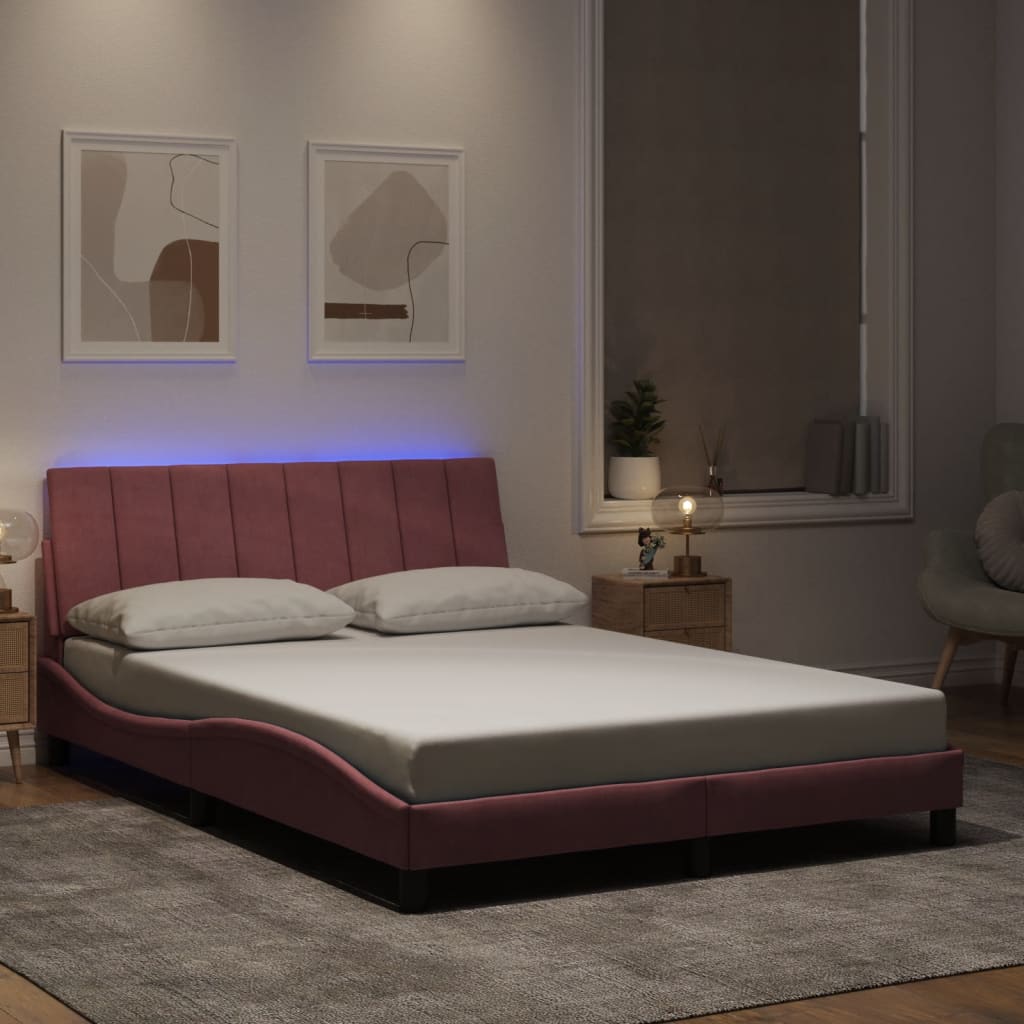 Bed Frame with LED without Mattress "Hanko" Pink 120x200 cm Velvet