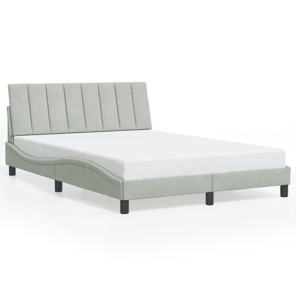 Bed Frame with LED without Mattress "Hanko" Light Grey 140x190 cm Velvet