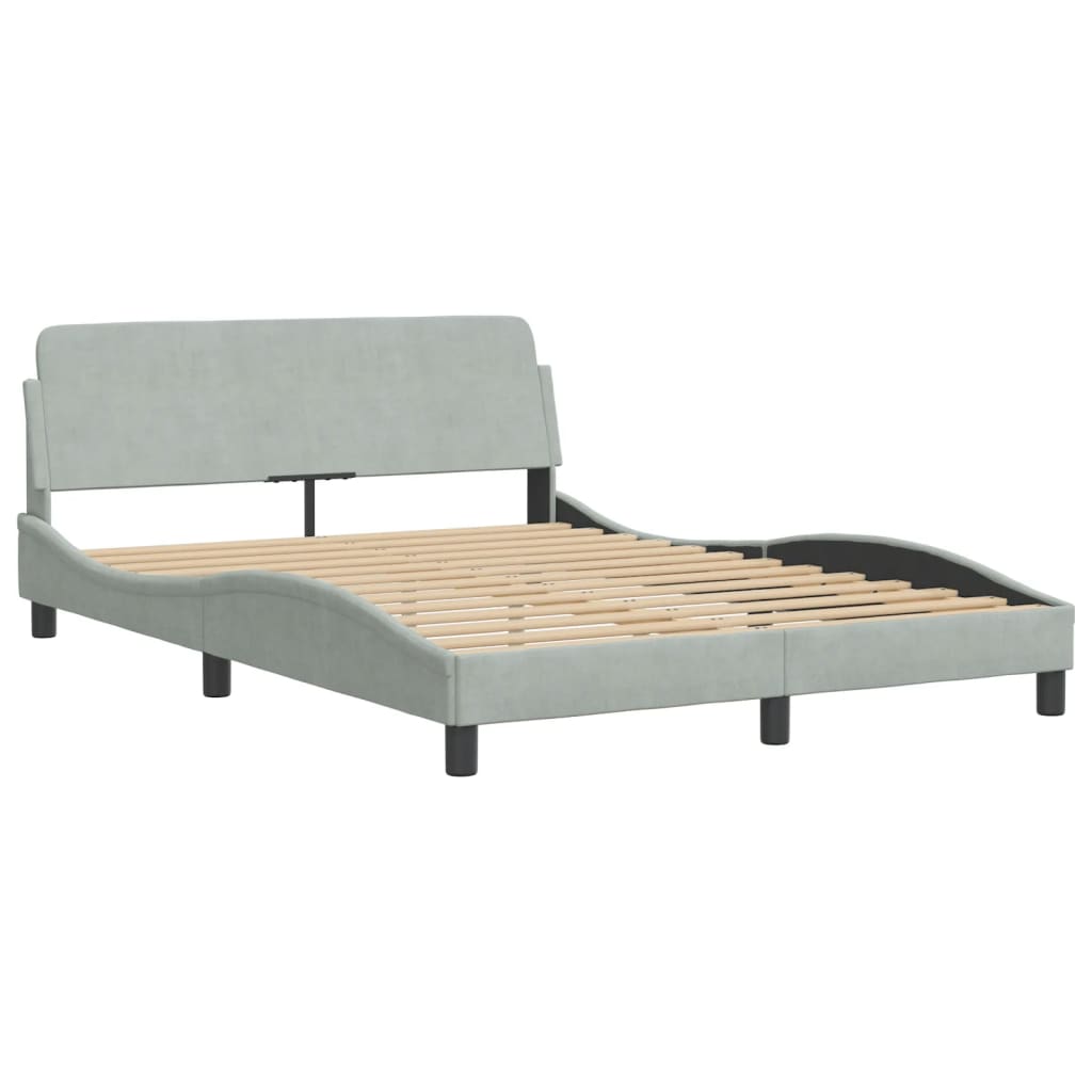 Bed Frame with LED without Mattress "Hanko" Light Grey 140x190 cm Velvet