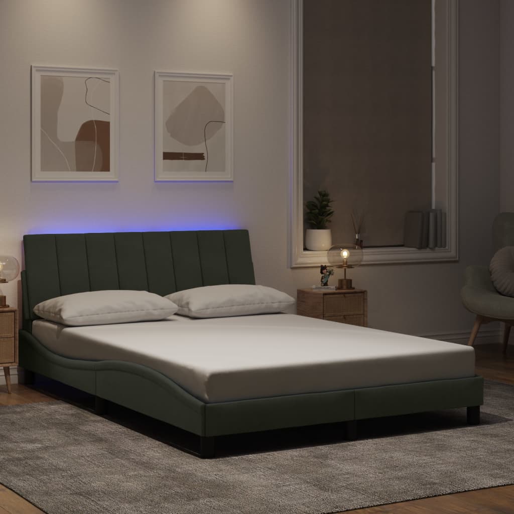 Bed Frame with LED without Mattress "Hanko" Light Grey 140x190 cm Velvet