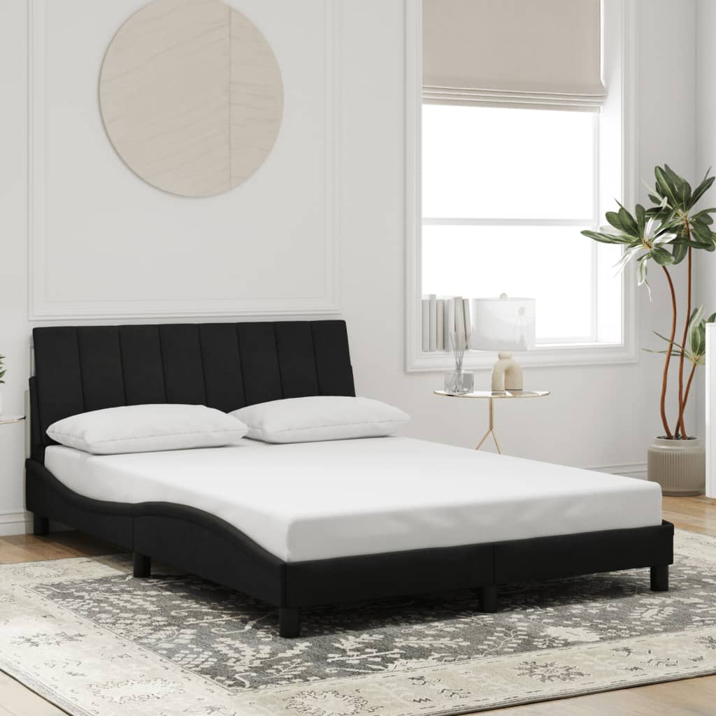 Bed Frame with LED without Mattress "Hanko" Black 140x190 cm Velvet