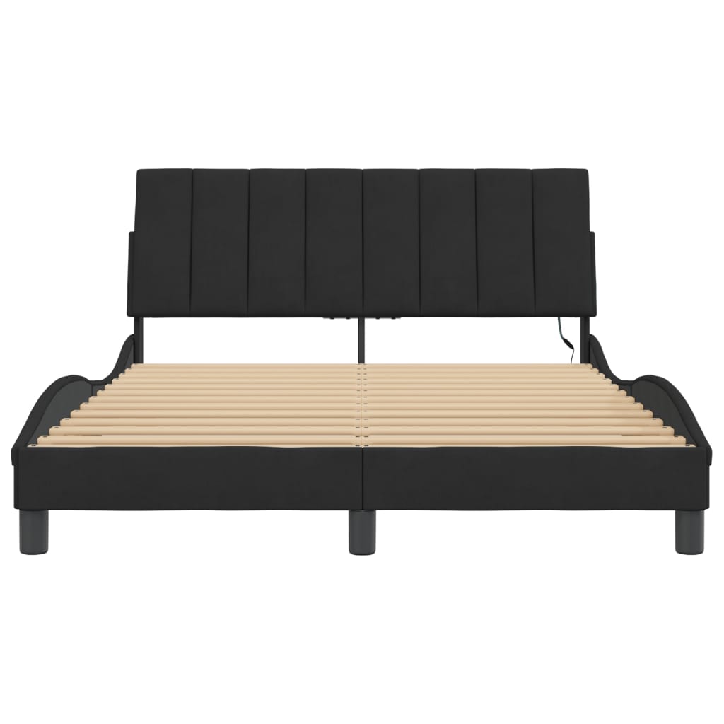 Bed Frame with LED without Mattress "Hanko" Black 140x190 cm Velvet