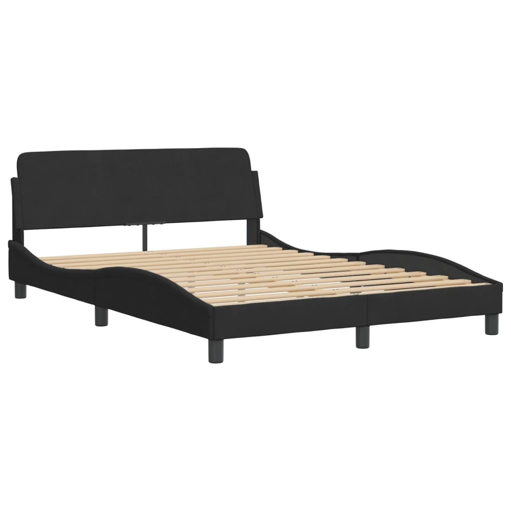 Bed Frame with LED without Mattress "Hanko" Black 140x190 cm Velvet