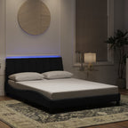 Bed Frame with LED without Mattress "Hanko" Black 140x190 cm Velvet