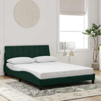 Bed Frame with LED without Mattress "Hanko" Dark Green 140x190 cm Velvet