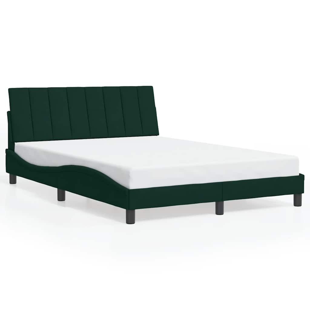 Bed Frame with LED without Mattress "Hanko" Dark Green 140x190 cm Velvet