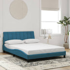 Bed Frame with LED without Mattress "Hanko" Blue 140x190 cm Velvet