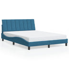 Bed Frame with LED without Mattress "Hanko" Blue 140x190 cm Velvet