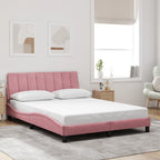 Bed Frame with LED without Mattress "Hanko" Pink 140x190 cm Velvet