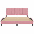Bed Frame with LED without Mattress "Hanko" Pink 140x190 cm Velvet