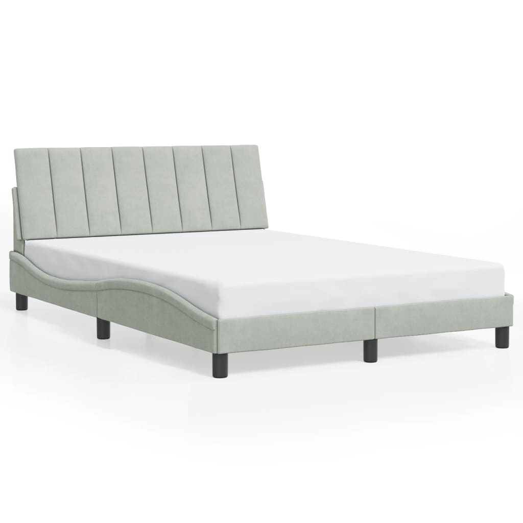 Bed Frame with LED without Mattress "Hanko" Light Grey 140x200 cm Velvet