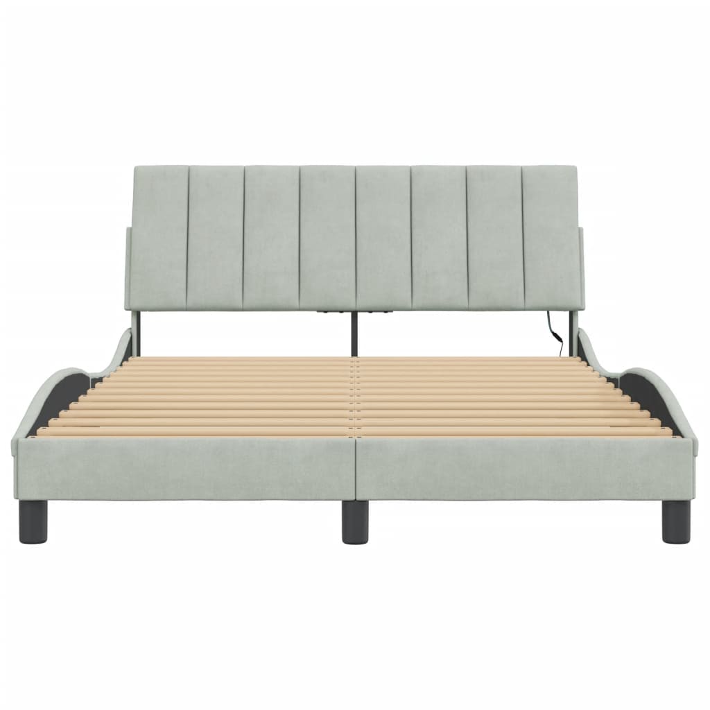 Bed Frame with LED without Mattress "Hanko" Light Grey 140x200 cm Velvet