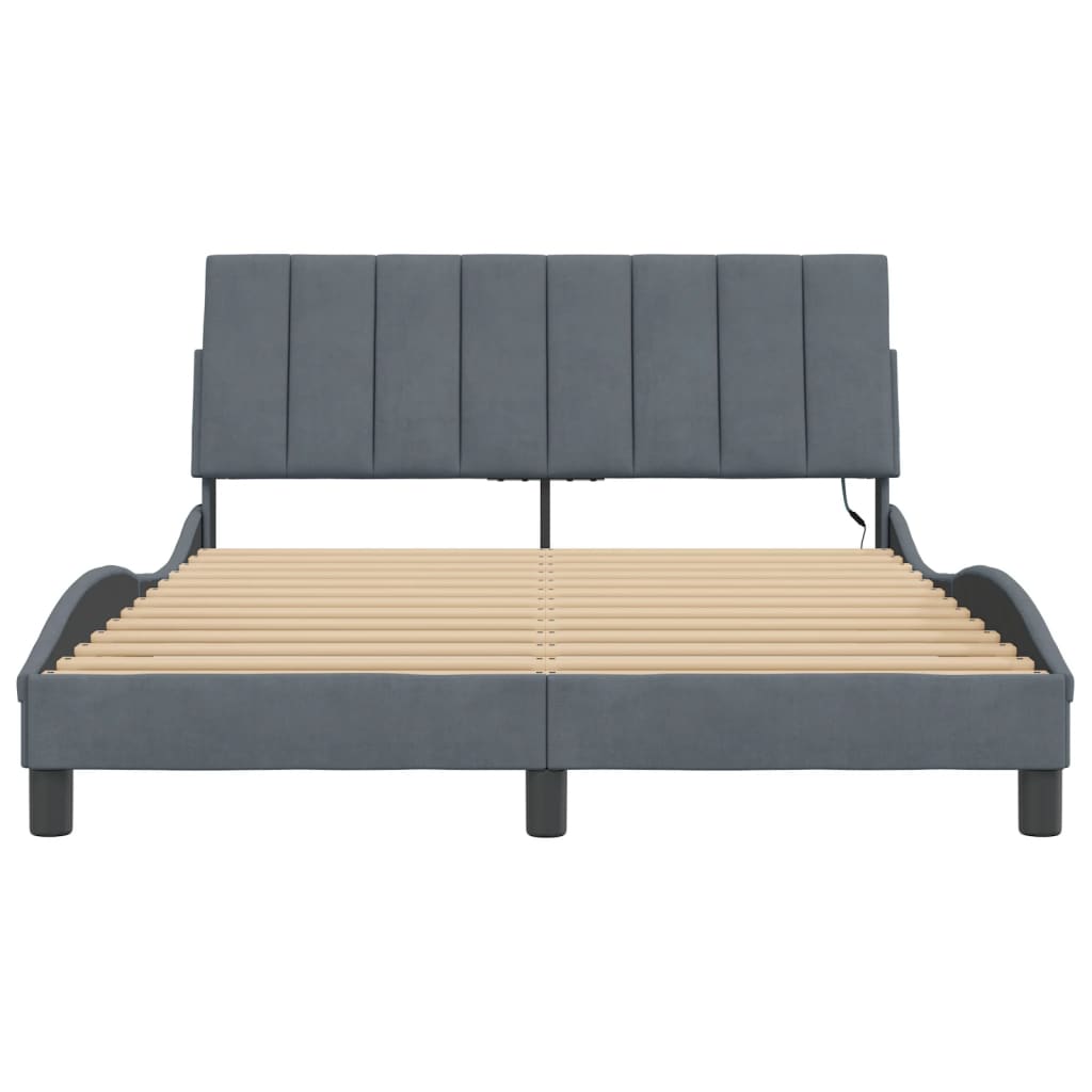 Bed Frame with LED without Mattress "Hanko" Dark Grey 140x200 cm Velvet