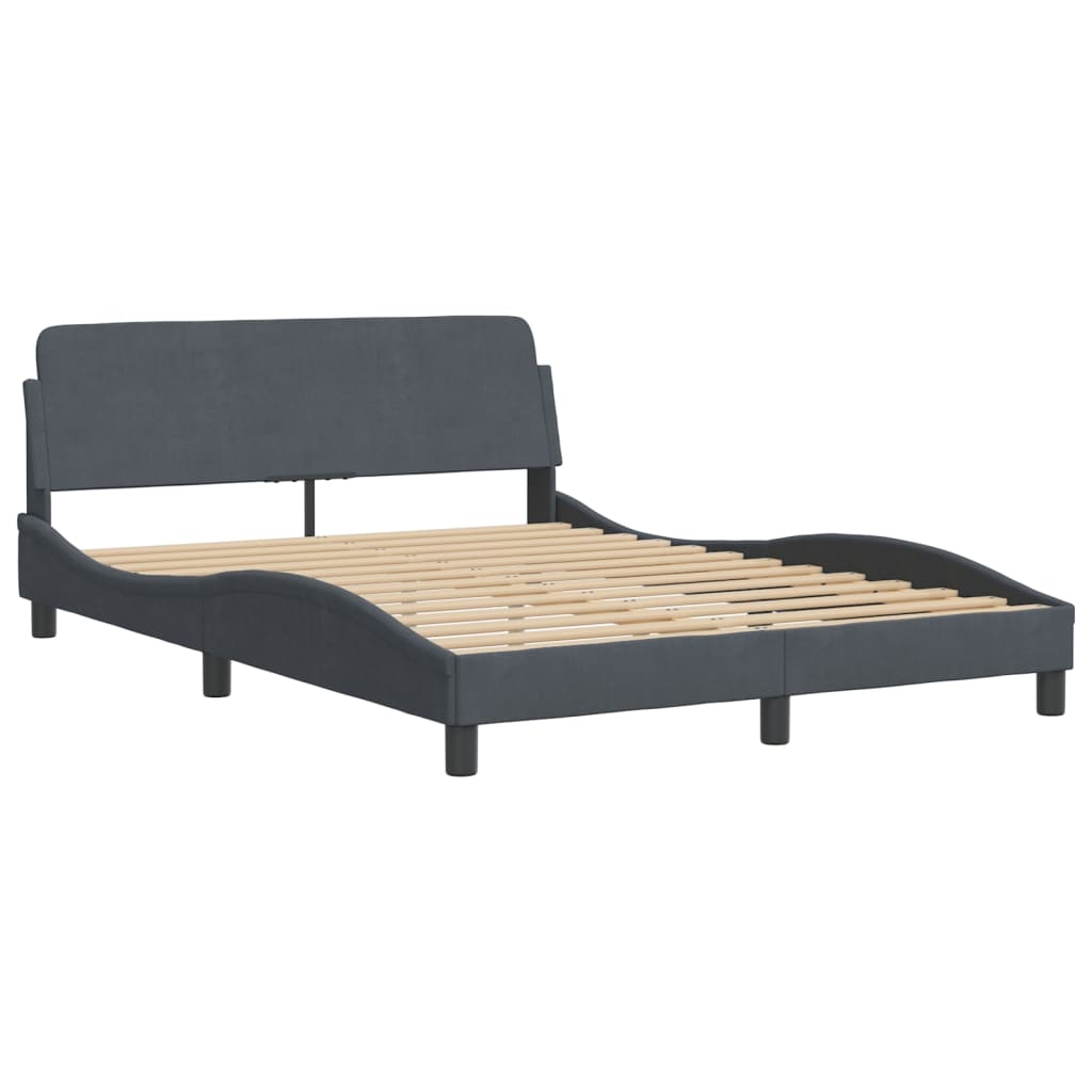 Bed Frame with LED without Mattress "Hanko" Dark Grey 140x200 cm Velvet