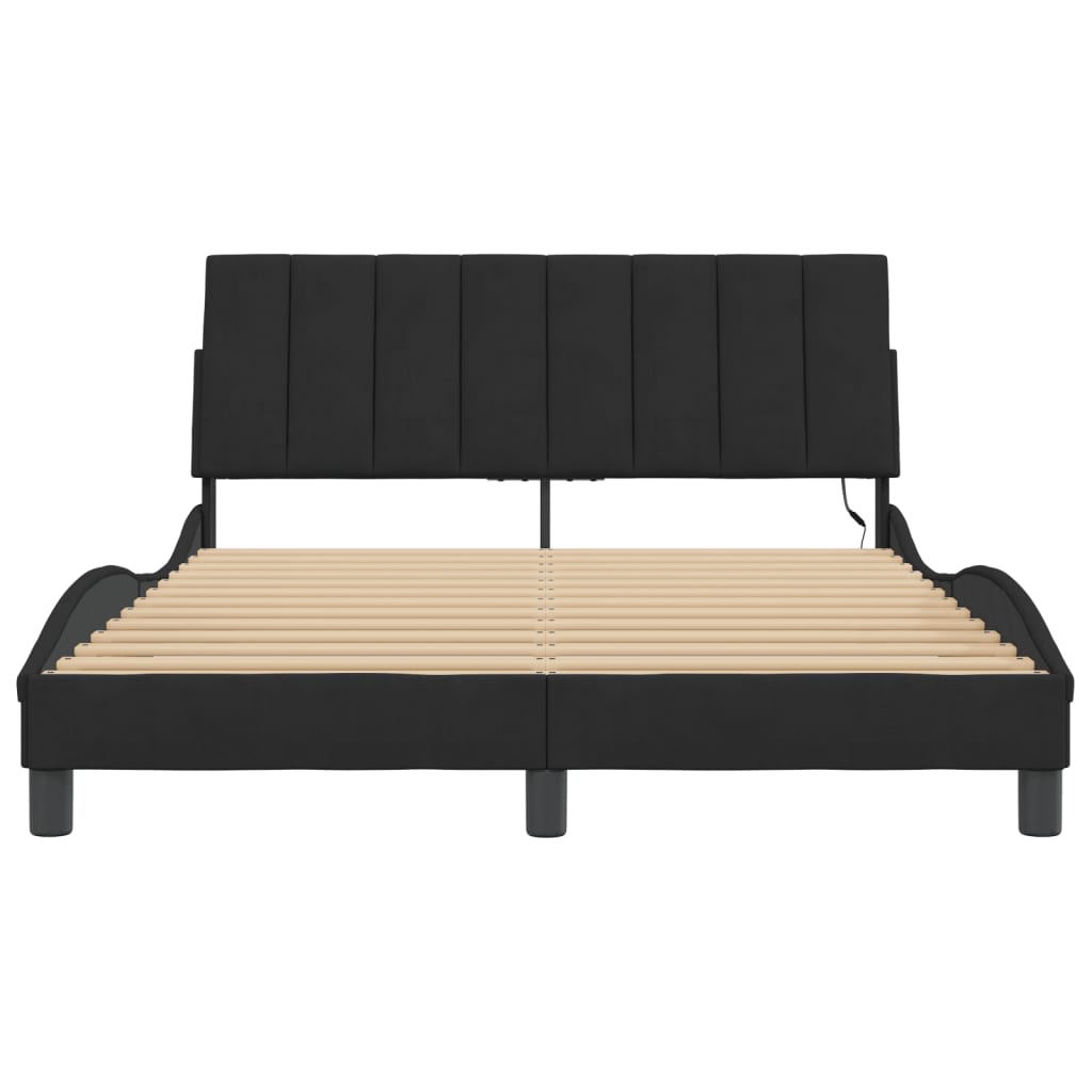 Bed Frame with LED without Mattress "Hanko" Black 140x200 cm Velvet